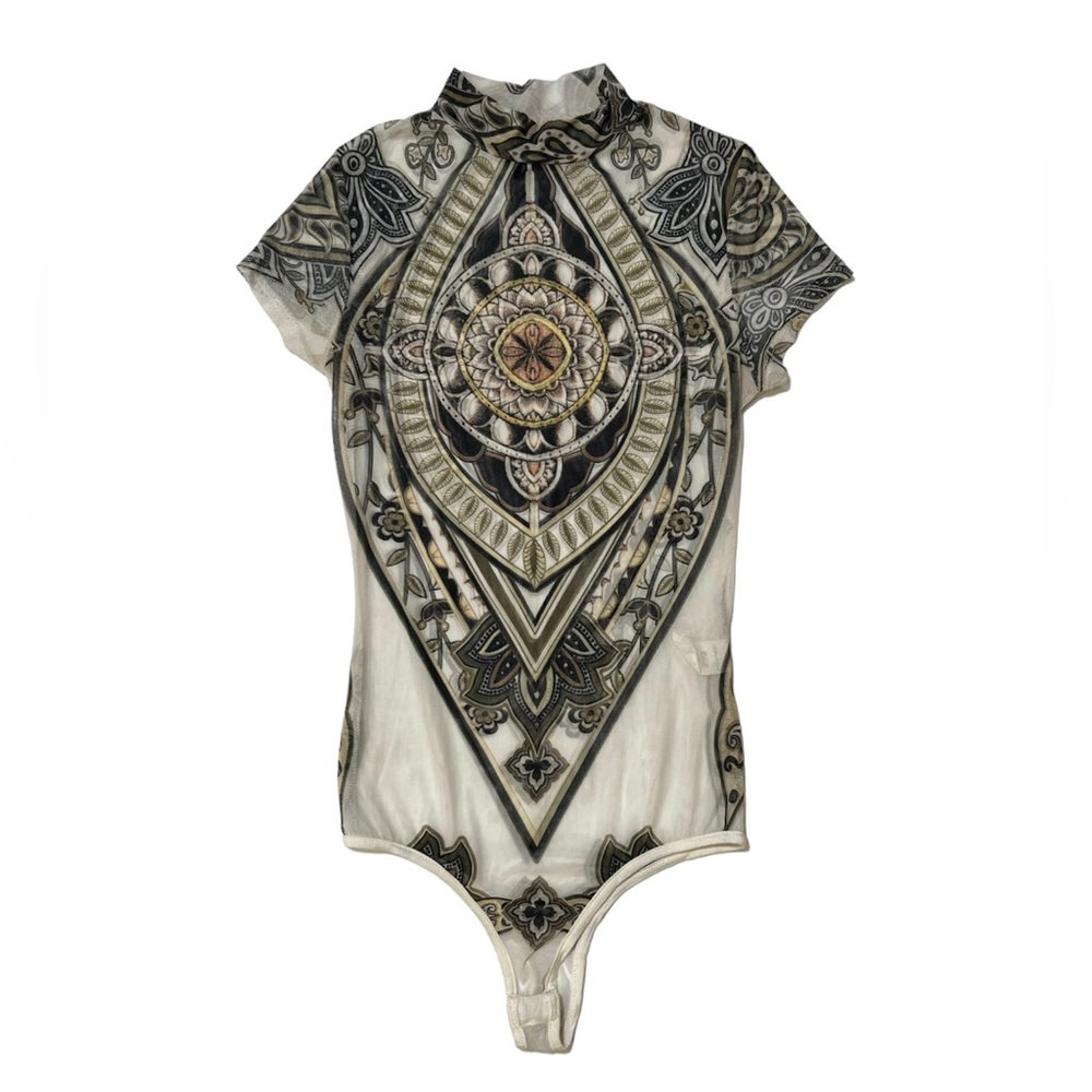 Mesh Tribal Turtleneck Bodysuit One Piece Leotard